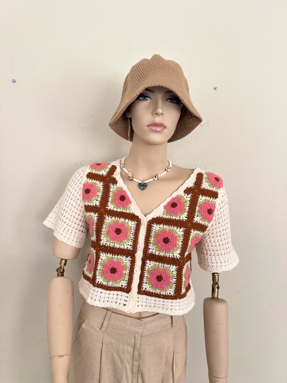 Pretty Rebellious Floral Crochet crop top 100% cotton Boho size s